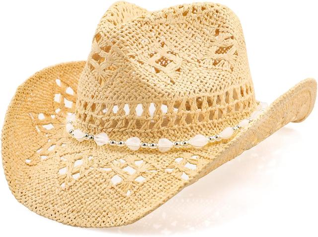 Product image of Cowboy Hat,Cowgirl Hat,Cowboy Hats for Women/Mens/Straw Wide with Shapeable Brim Cowboy Hat for Womens/White/Black.