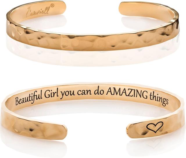 Product image of Carviell Bracelets for Women, Personalized Gifts for Her, Mom, Best Friend, Inspirational Friendship Cuff for Teen Girls, Engraved, Birthday Gift Jewelry