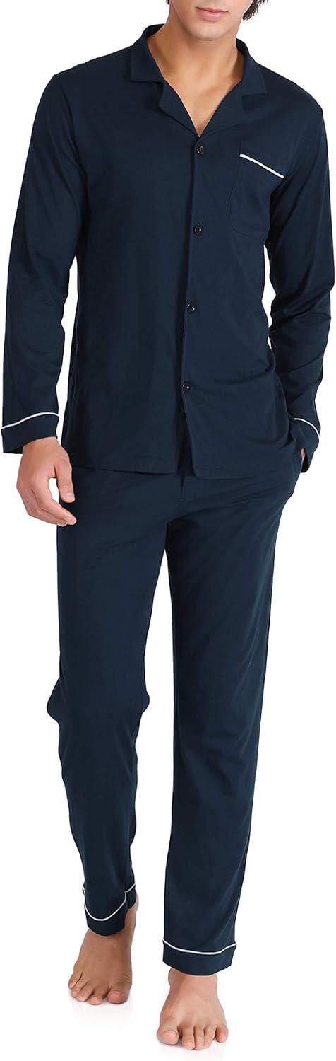 Product image of DAVID ARCHY Mens Pajamas Set Soft Cotton Notched Collar Pajamas for Men Long Sleeve Mens Sleepwear with Pockets & Front Fly