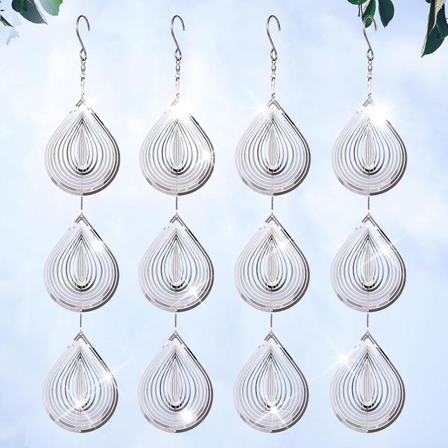 Product image of Droplet Bird Scare Discs Set, Metal Bird Reflectors Shiny Wind Spinners for Outdoor Garden Decor, Reflective Bird Devices Deterrents to Keep Scare Birds Away from Outside Patio Porch Yard Fruit Trees