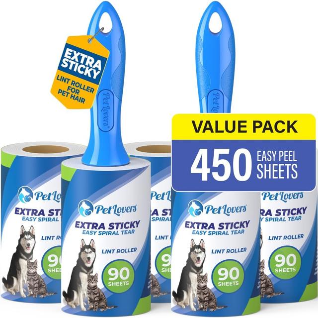 Product image of PetLovers Extra Sticky Lint Roller Mega Value Set 450 Sheets for Pet Hair Removal and Clothes, Dog and Cat Lint Remover 5 Pack