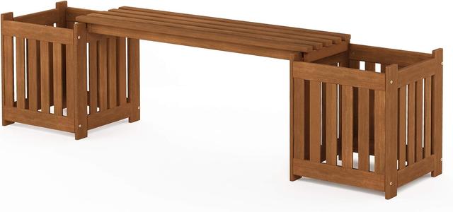 Product image of FURINNO FG19455 Tioman Hardwood Outdoor Lifestyle Flowerbox with Bench, Natural