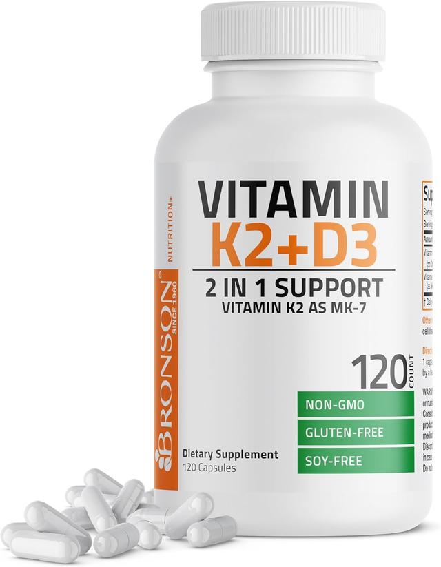 Product image of Bronson Vitamin K2 (MK7) with D3 Supplement Non-GMO Formula 5000 IU Vitamin D3 & 90 mcg K2 MK-7 Easy to Swallow D & K Complex, 120 Capsules