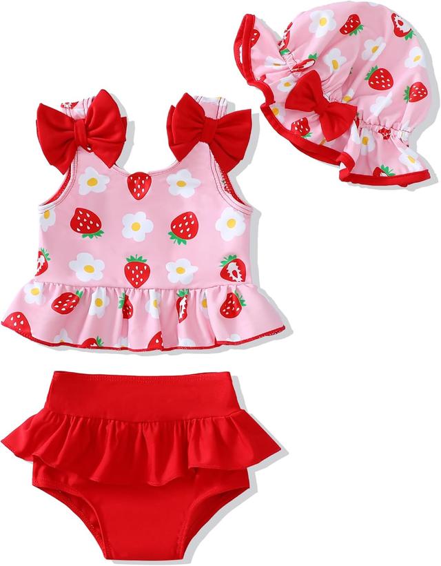 Product image of Mioglrie Baby Infant Swimsuit Girl Toddler Bathing Suit Girl Summer Beach Bikini Tankini Swimwear Hat 3-24 Months 2t-5t