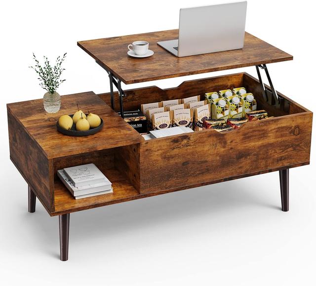 Product image of Sweetcrispy Coffee Table, Lift Top Coffee Tables for Living Room, Small Rising Wooden Dining Center Tables with Storage Shelf and Hidden Compartment, Brown