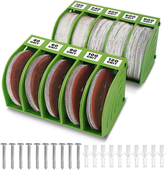Product image of 5 Inch Professional Sanding Discs Storage Bins - 10 Bins Set for Efficient Organization, Offset Snap-On Connection, Grit Classification, Space-Saving Design and Versatile Application, Green