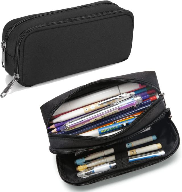 Product image of Della Gao Pencil Case Large Capacity Pencil Pouch Aesthetic Pen Bag Office Stationery Organizer Simple Sturdy Multifunctional Pencil Bag for Men - Black