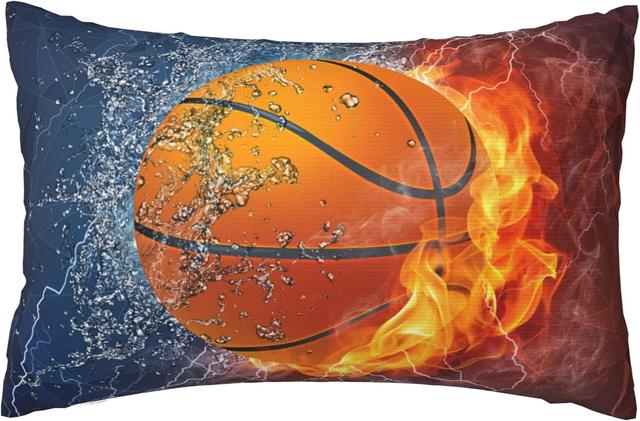 Product image of 30" x 20" Basketball Throw Pillow Case Cover for Boys Room, Cool Sports-Themed Pillowcase with Printed Fire and Water Pattern, Decorative Cushion Cover for Kids Teens Men Bedroom Couch Room Decor
