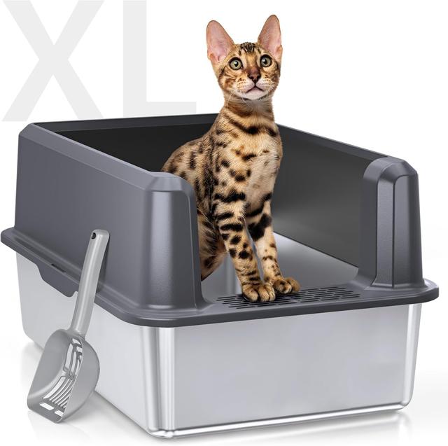 Product image of Enclosed Stainless Steel Cat Litter Box with Lid, XL Extra Large Litter Box for Big Cats, Metal Litter Pan High Sided, Never Absorbs Odors, Anti-Urine Leakage, Easy Cleaning, Include Scoop