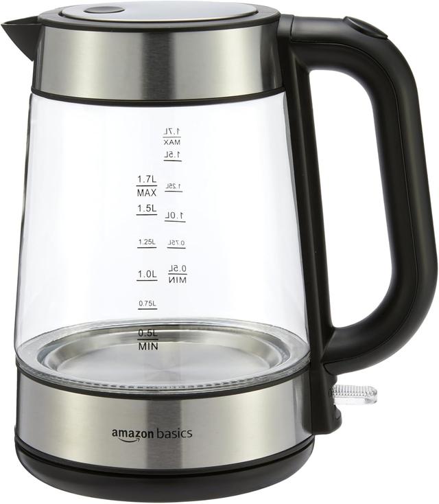 Product image of Amazon Basics Electric Kettle with Glass Carafe for Tea and Coffee, BPA-Free, Fast Boiling, Auto Shut-Off, 1.8 Quarts, 1500W, Black and Silver
