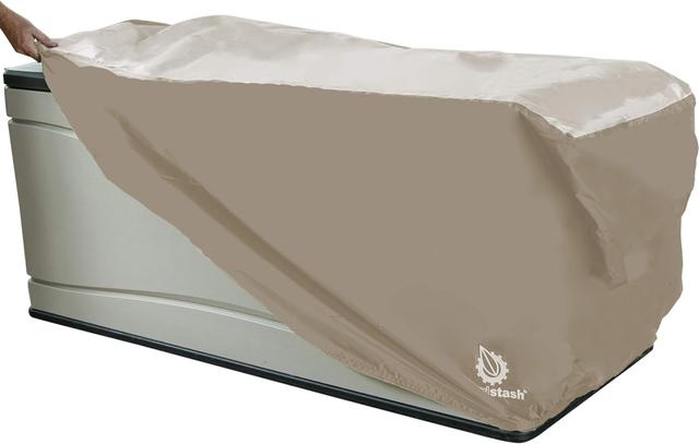 Product image of YardStash Deck Box Cover - Heavy Duty, Waterproof Covers for Outdoor Cushion Storage and Large Deck Boxes - Protects from Rain, Wind and Snow - XL - Tan