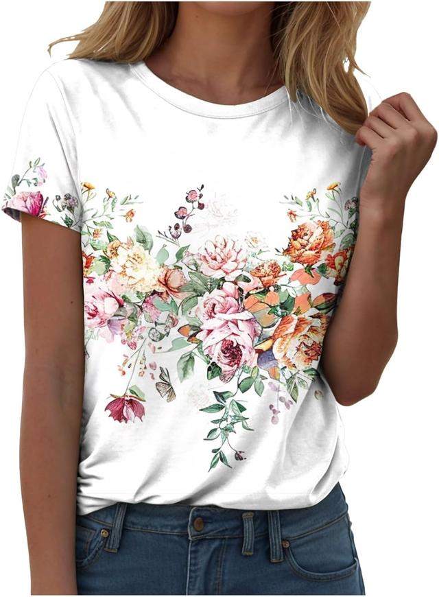 Product image of Summer Tops for Women 2025 Trendy Short Sleeve Crew Neck Tee Shirts Dressy Casual Blouses Beach Vacation