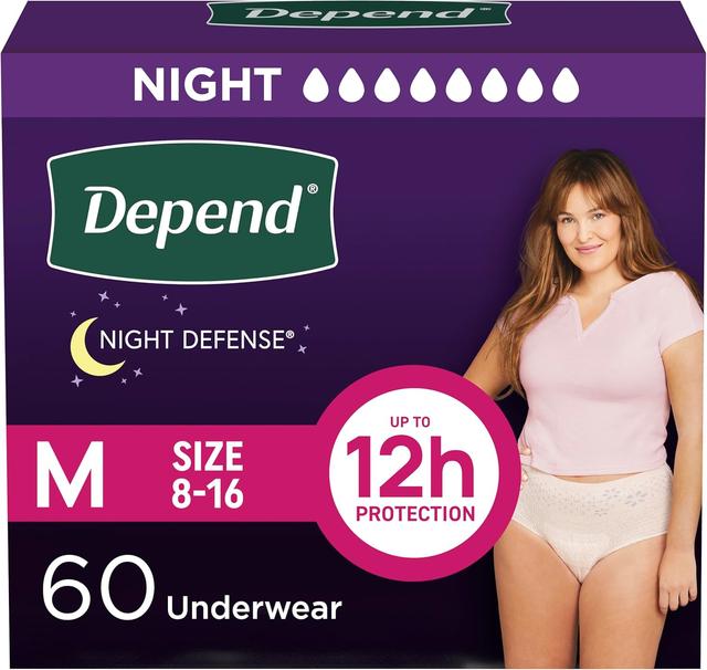 Product image of Depend Night Defense Adult Incontinence & Postpartum Bladder Leak Underwear for Women, Disposable, Overnight, Medium, Blush, 60 Count (4 Packs of 15), Packaging May Vary