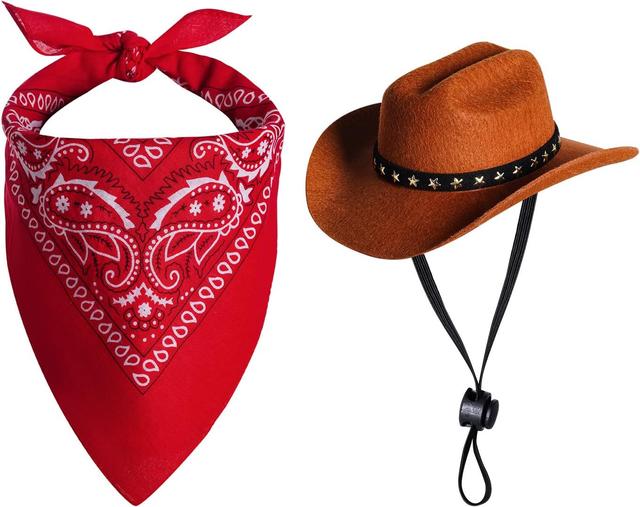 Product image of choyaxo Pet Cowboy Costume Halloween Costumes for Dogs Cat Cowboy Hat with Bandana Scarf (Small)