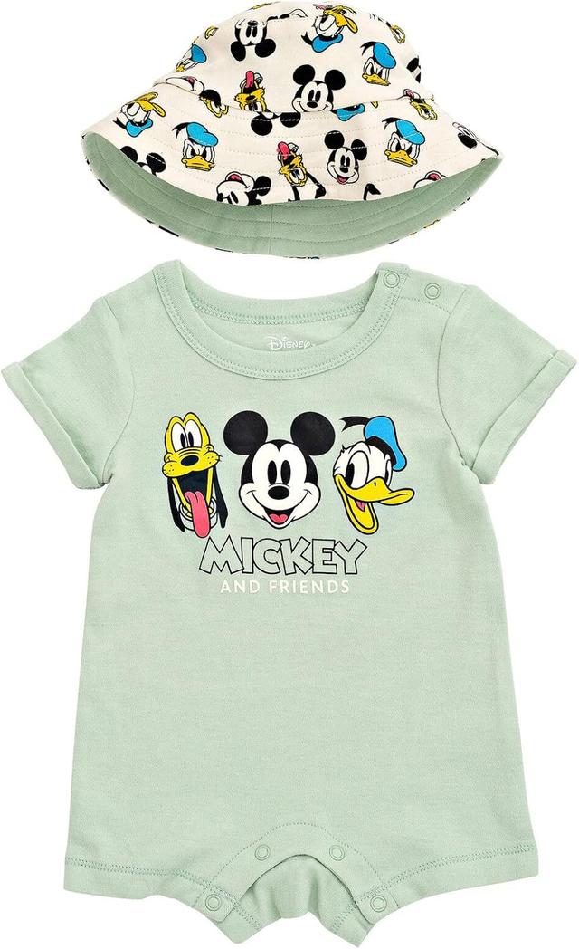 Product image of Disney Lion King Mickey Mouse Winnie the Pooh Jack Skellington Lilo & Stitch Baby Romper & Bucket Sun Hat Newborn to Infant