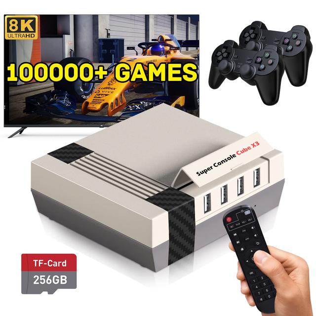 Product image of Super Console Cube X3 Retro Game Console Built-in 100000+Games,Video Game Console with EmuElec 4.5/Android 9.0/CoreE,8K UHD Output,2.4+5G,BT 4.0,Emulator Console Compatible with Most Emulators (256GB)
