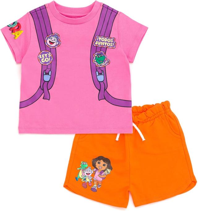Product image of Nickelodeon Dora Girls Cosplay T-Shirt & French Terry Shorts Outfit Set Toddler to Little Kid Sizes (2T - 7-8)