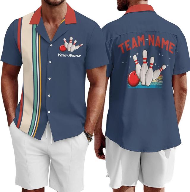 Product image of Custom Retro Bowling Shirts for Men, Vintage Short Sleeve Button Down Casual Shirts with Personalized Team Name