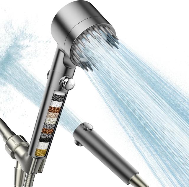 Product image of Filtered Shower Head with Handheld, High Pressure Water Flow and Multiple Spray Modes Shower Head with Filter, Power Wash for Hard Water, Showerhead with ON/OFF Switch for Pets Bath