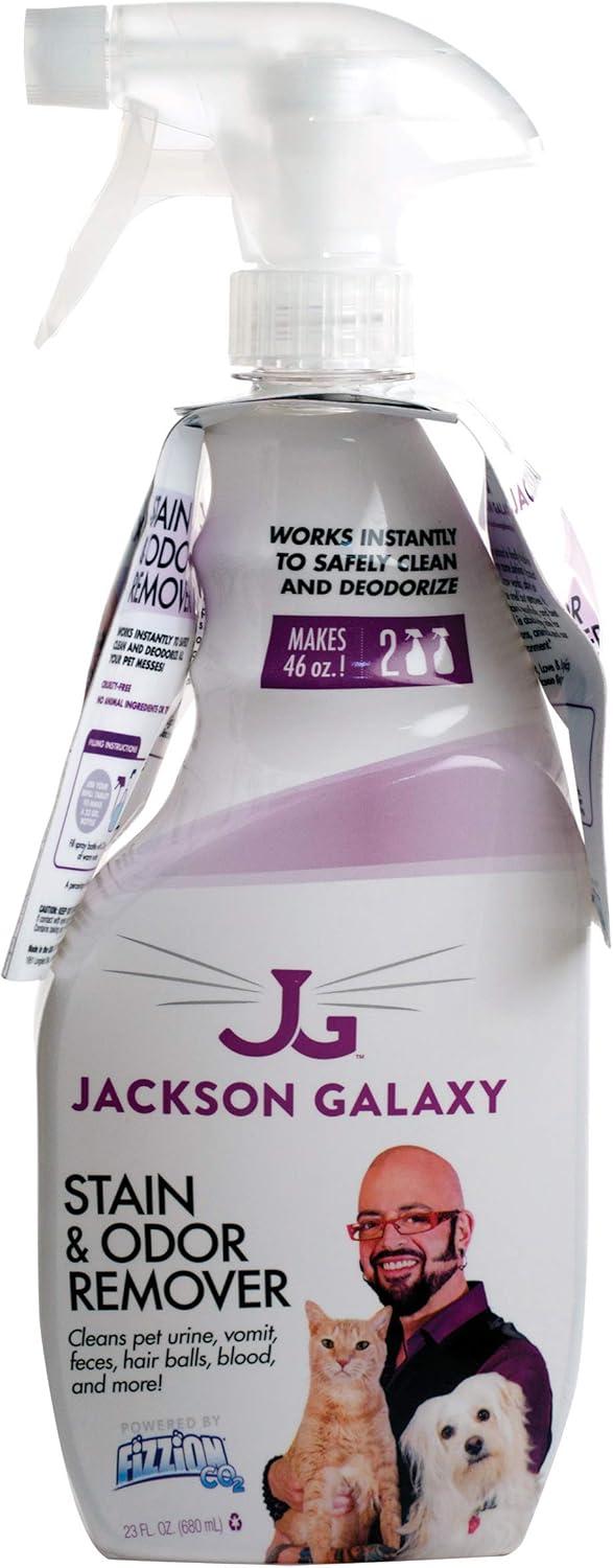 Product image of Jackson Galaxy: Stain & Odor Remover - Pet Urine Remover - 23 oz bottle - 2 Fill Tablets Included - Eliminates Pet Stains & Odors Quickly - Works On Multiple Surfaces - Non-Toxic Formula