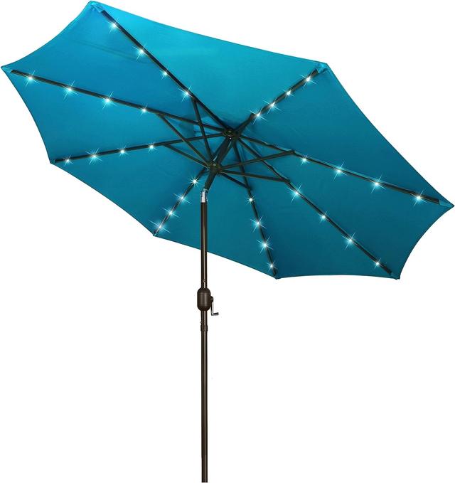 Product image of Blissun 9 ft Solar Umbrella 32 LED Lighted Patio Umbrella Table Market Umbrella with Tilt and Crank Outdoor Umbrella for Garden, Deck, Backyard, Pool and Beach (Cerulean)