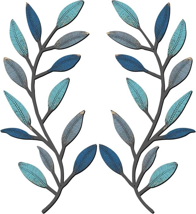 Product image of Zhengmy 2 Pieces Metal Tree Leaf Wall Decor Vine Olive Branch Leaf Wall Art Living Room, Hallway Wall Decor Outdoor Decoration(Vintage Blue)