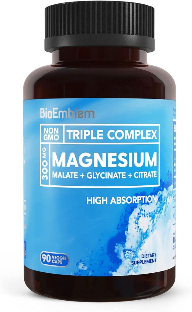 Product image of BioEmblem Triple Magnesium Complex | 300mg of Magnesium Glycinate, Malate, & Citrate for Muscles, Nerves, & Energy | High Absorption | Vegan, Non-GMO | 90 Capsules