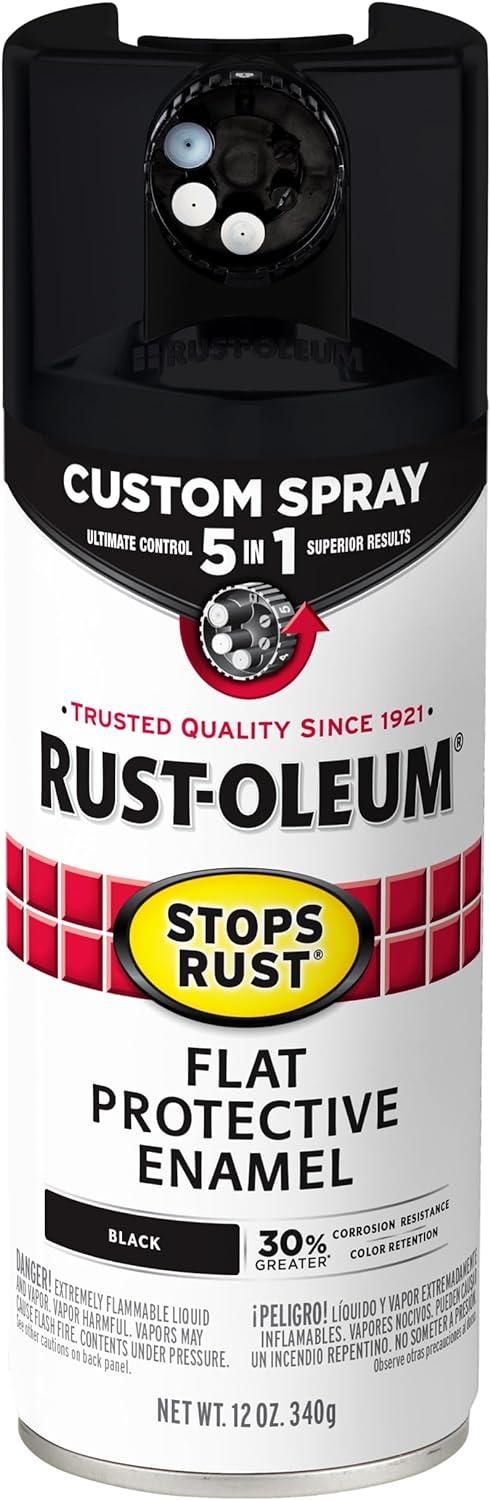 Product image of Rust-Oleum 376855 Stops Rust Custom Spray 5-in-1 Spray Paint, 12 oz, Flat Black