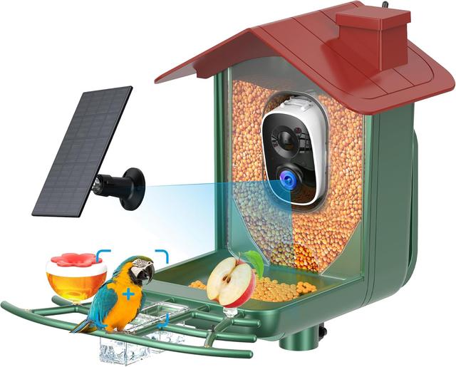 Product image of Bird Feeder with Camera Outdoor Solar: Smart Birdfeeder Cam for Outside Garden - 2K HD Live Video Camera AI Recognition Visible Window Auto Capture - Bird Lover Gifts for Father's Day