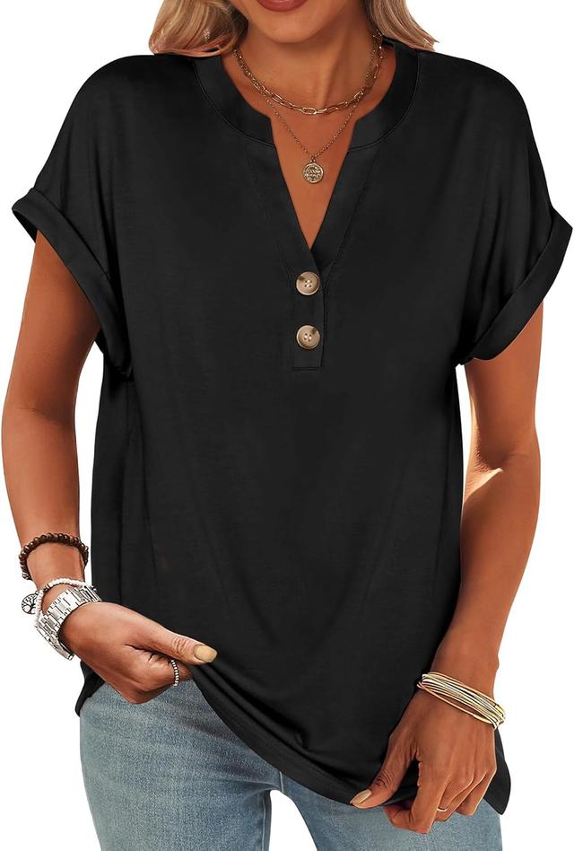 Product image of ANRABESS Womens Short Sleeve Henley Tops V Neck Dressy Casual Loose Fit Shirts Summer Flowy Blouses 2025 Trendy Clothes