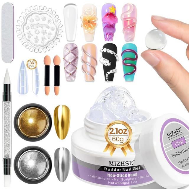 Product image of MIZHSE Solid Builder Gel for Nails, 60g Large Capacity Clear Hard Gel for Nails 3D Sculpting Gels Non-Sticky Hand Carving U V/LED Extension Gels with 3D Mold Nail Art Salon Home DIY