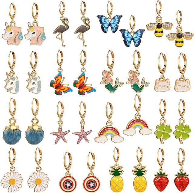 Product image of Girls Hypoallergenic Huggie Hoop Earrings with Charm Cute Small Dangle Hoop Earrings Set (10-20 Pairs)