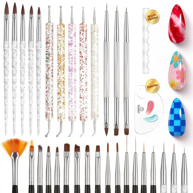Product image of Beetles 31pcs Nail Art Brushes, Dotting Tools, Nail Art Pens, Dust Brush, Striping Liner Fingernail Drawing Pens with Palette Holder All in One for Starter Manicure Design Set