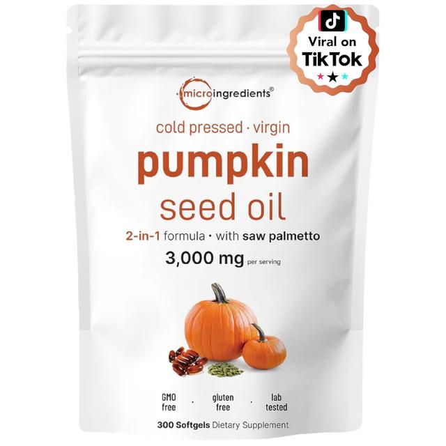 Product image of Pumpkin Seed Oil with Saw Palmetto, 3000mg Per Serving, 300 Softgels | Cold Pressed, Pure Virgin Oil, Essential Fatty Acids & Phytosterols | Supports Hair, Urinary, Bladder & Prostate Health | Non-GMO