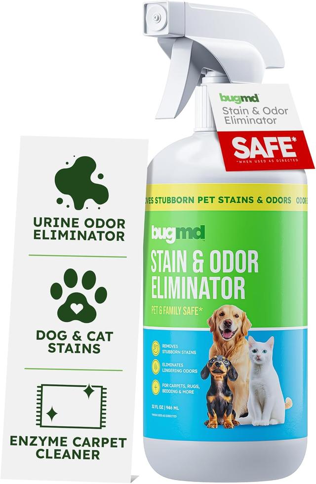 Product image of BugMD Pet Odor Eliminator & Stain Remover Spray for Dogs & Cats, 32 oz - Enzymatic Cleaner & Urine Odor Destroyer, Unscented Formula Eliminates Strong Odors