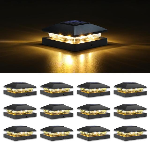 Product image of VOLISUN 4x4 Solar Post Cap Light 12pack,Solar Fence - Cap Lights Outdoor Waterproof for Wooden/Vinyl Post,Black Deck Post Cap Light Solar Powered with Warm White for Garden/Patio/Porch
