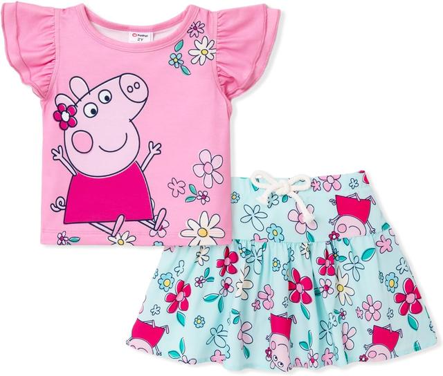 Product image of Peppa Pig Toddler Girl 2pcs Outfits Ruffled Top and Floral Print Skirt Set Clothes Set 2-6 Years