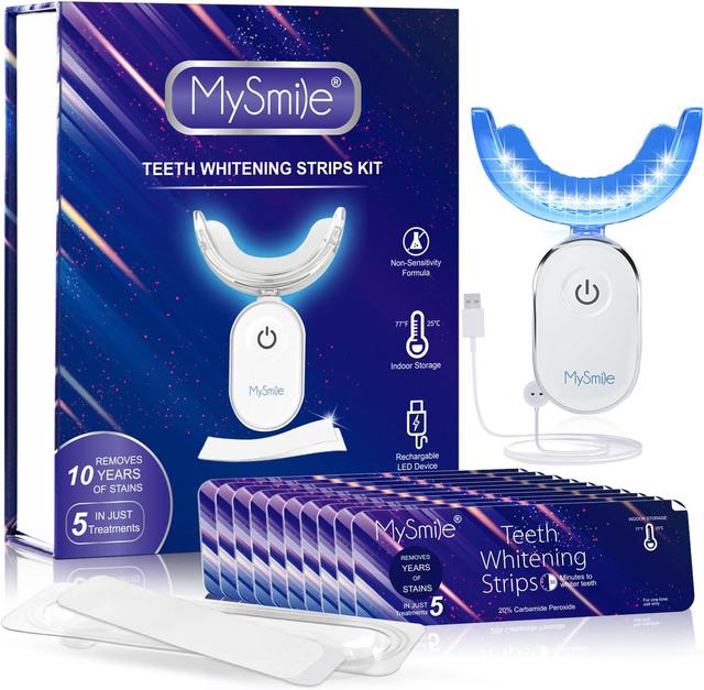 Product image of MySmile Non-Sensitive 10Pcs Teeth Whitening Strips Kit with Waterproof 28X LED Light 10-Min Fast Remove Coffee Wine Tobacco 20 Years of Stains Whitening Tooth Care Oral Safe for Enamel