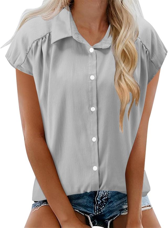 Product image of Cotton Linen Shirts for Women Ladies Tops 2025 Button Down Short Sleeve Summer Blouses Casual Beach Vacation Clothes