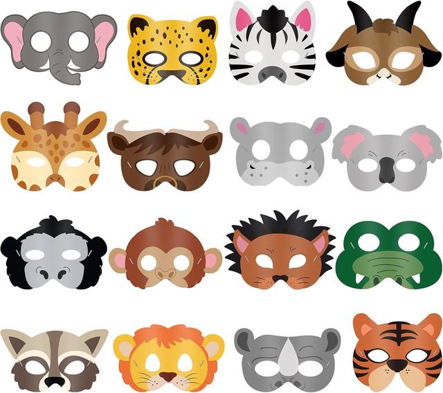 Product image of Blulu 16 Pcs Safari Animal Masks for Kids Jungle Zoo Animals Cartoon Masks for Woodland Animal Theme Birthday Party Decorations