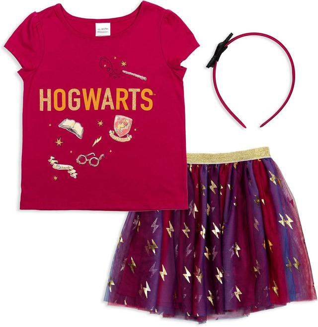 Product image of Harry Potter Gryffindor Girls T-Shirt Tulle Skirt and Headband 3 Piece Outfit Set Little Kid to Big Kid