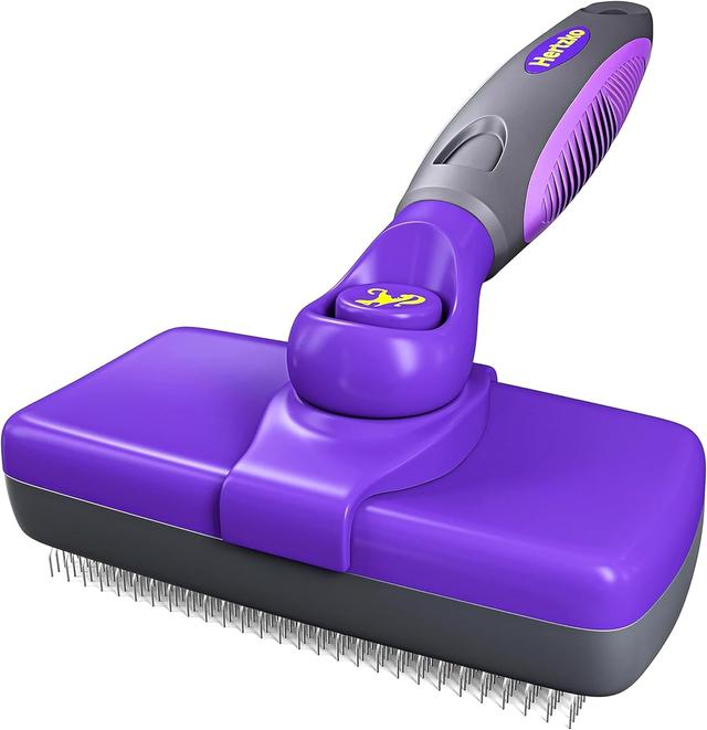 Product image of Hertzko Self Cleaning Slicker Brush for Dogs and Cats - Pet Hair Brush for Shedding Long and Short Hair - Easy Clean Retractable Bristles - Cat and Dog Grooming Tool - Purple