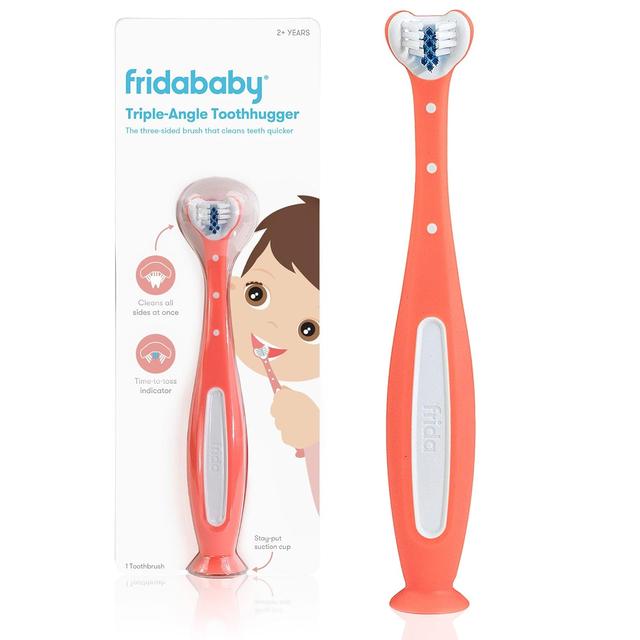 Product image of Frida Baby Triple-Angle Toothhugger Training Toddler Toothbrush | Toddler Toothbrush 2 Years and Up, Cleans All Sides at Once | Pink