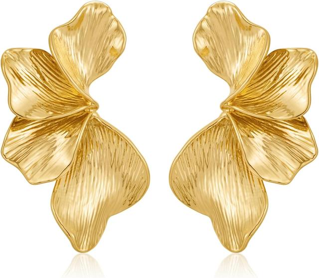 Product image of Chunky Gold Statement Earrings For Women Gold Plated Sectored Flower Leaf Shell Angel Wing Earrings Large Stud Earrings Hypoallergenic Earrings