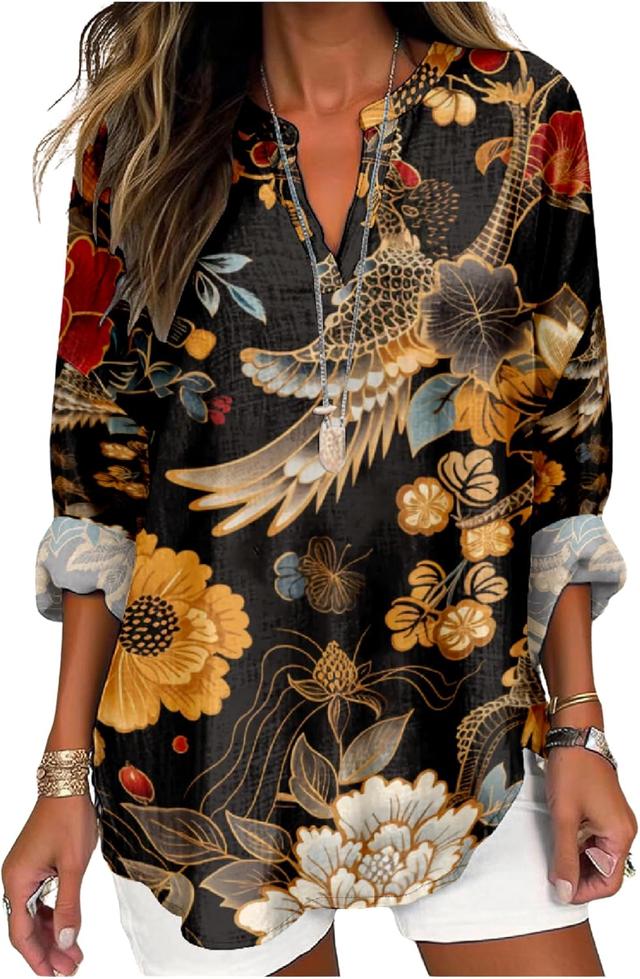 Product image of Summer Lightweight Blouses 3/4 Long Sleeve Office Shirts for Women V Neck Casual Fit Trendy Bussiness Work Tops