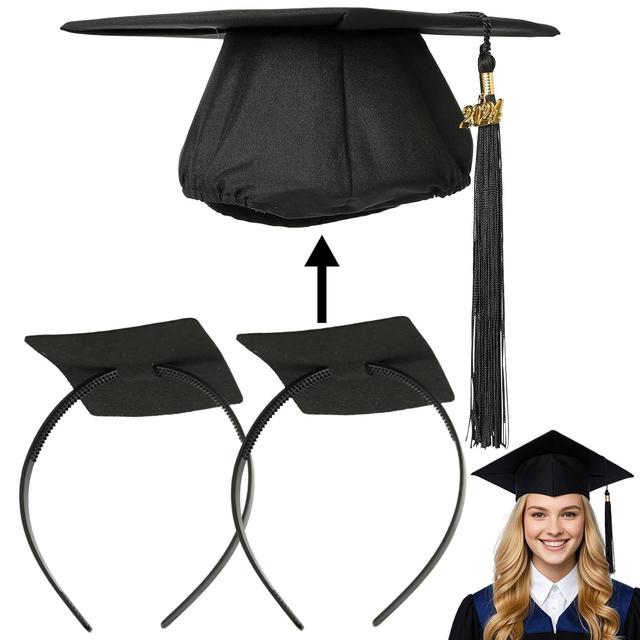 Product image of 2 Pack Graduation Cap Headband, Black Anti-Fall Firm Hairband with Adhesive Insert, Secures Graduation Cap & Hairstyle, Essential Hat Accessories for Graduates,Students, Girls
