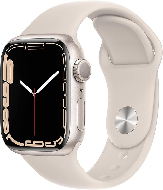 Product image of Apple Watch Series 7 (GPS, 41mm) Starlight Aluminum Case with Starlight Sport Band, Regular (Renewed)
