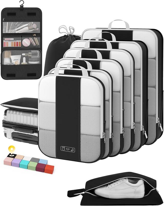 Product image of 10 Set Compression Packing Cubes for Travel Essentials,Compressible Expandable Packing Cubes for Suitcase,OlarHike Luggage Organizer Bags for Travel,Handy Helper for Organizing Clothes(Black)