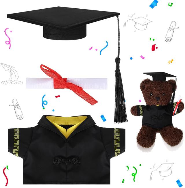 Product image of Graduation Bear Clothes Graduation Cap and Gown Outfit Fits Most 8" - 12" Inch Plush Bear Make Your Own Plush Stuffed Animal Outfit Dolls Toy Clothes for Graduation Party Gift(Yellow, Black)