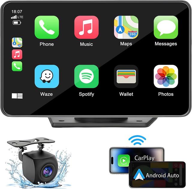 Product image of 7" HD Portable Carplay Wireless Touch Screen Double Din Car Stereo Compatible Apple Carplay and Android Auto with GPS Navigation, Voice Control, Mirror Link, Bluetooth